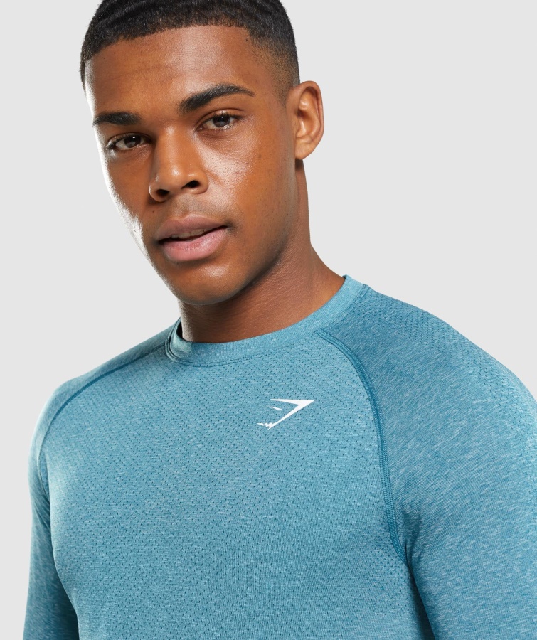 Vital Camiseta De Manga Larga Sin Costuras Ligera Tahoe Verde Azulado Jaspeado Gymshark